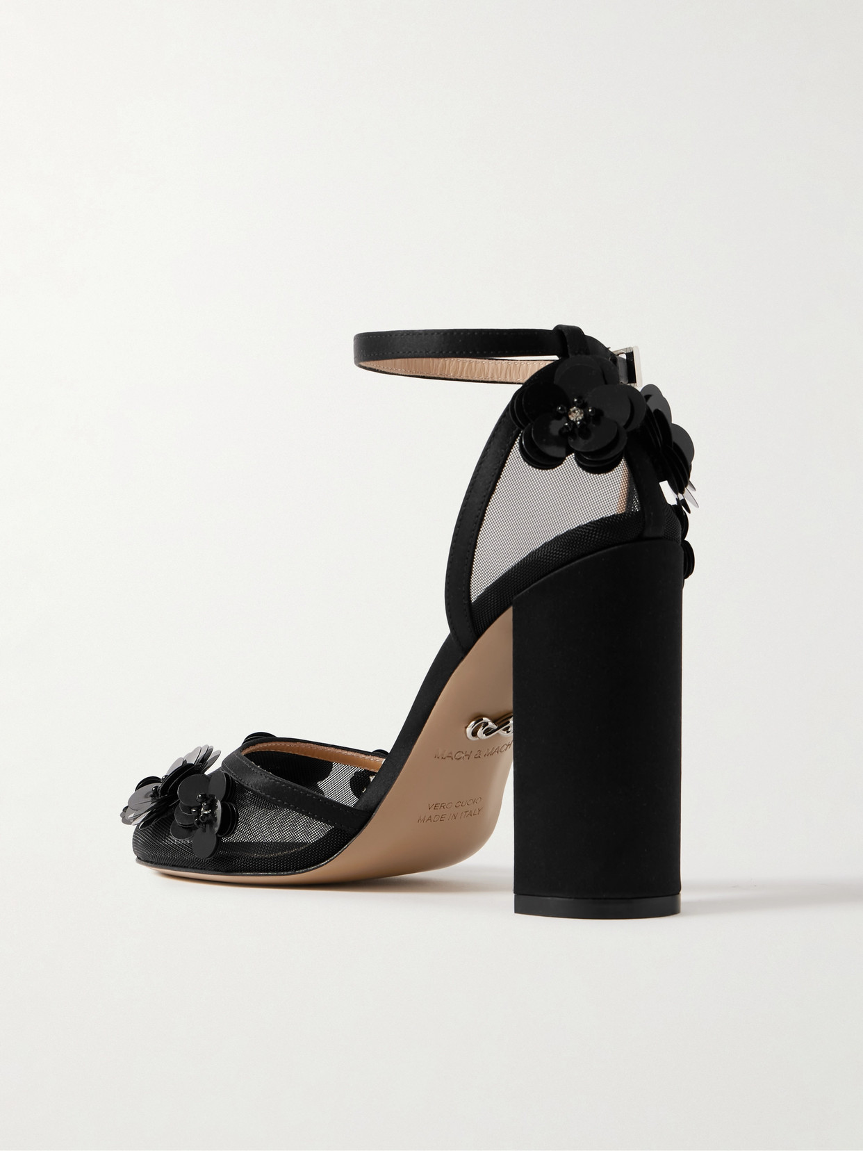 Mach&mach Mesh Flowers Ankle-strap Pumps In Black