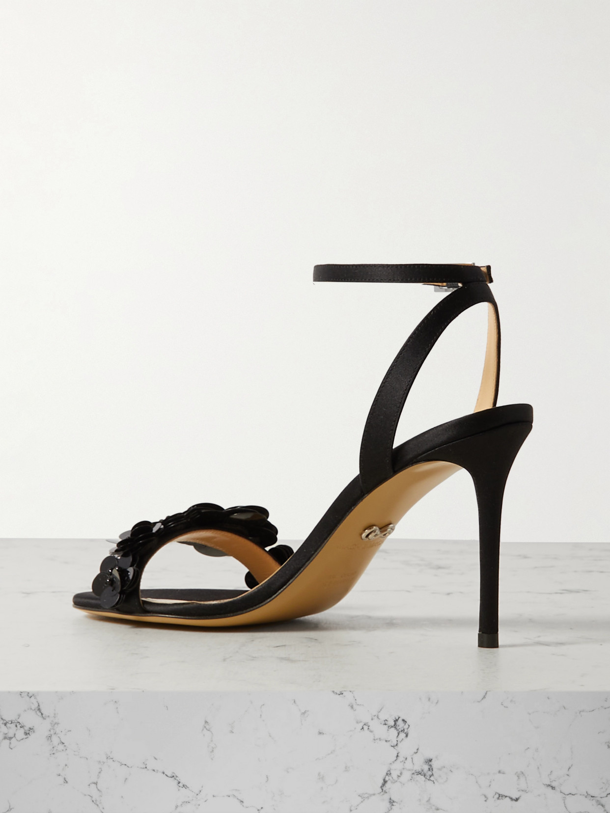 Shop Mach & Mach Appliquéd Satin Sandals In Black