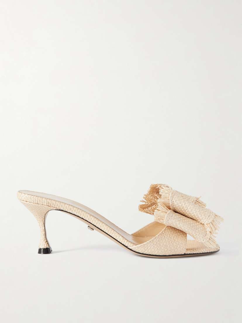 Mach & Mach Cadeau Bow-embellished Raffia Mules