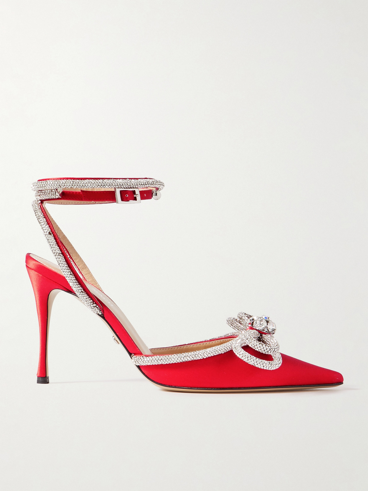 Mach&mach Double Bow Crystal-embellished Silk-satin Pumps In Red