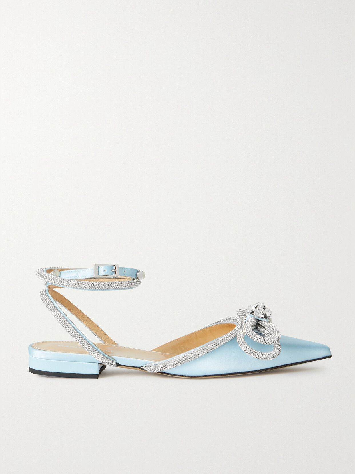 Shop Mach & Mach Double Bow Crystal-embellished Satin Point-toe Flats In Blue