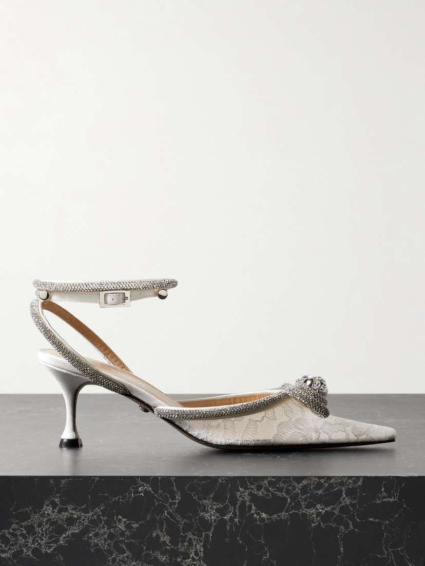 Mach & Mach Double Bow Crystal-embellished Lace And Silk-satin Pumps