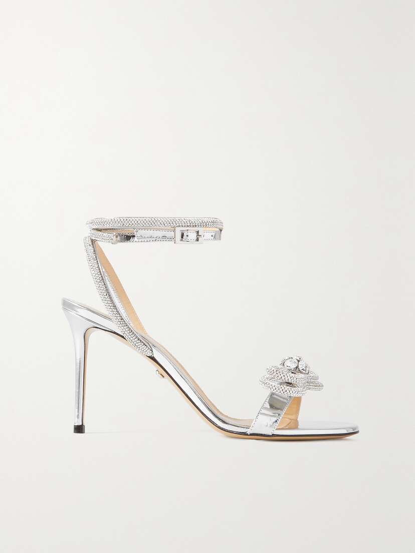 Mach & Mach Double Bow Crystal-embellished Mirrored-leather Sandals