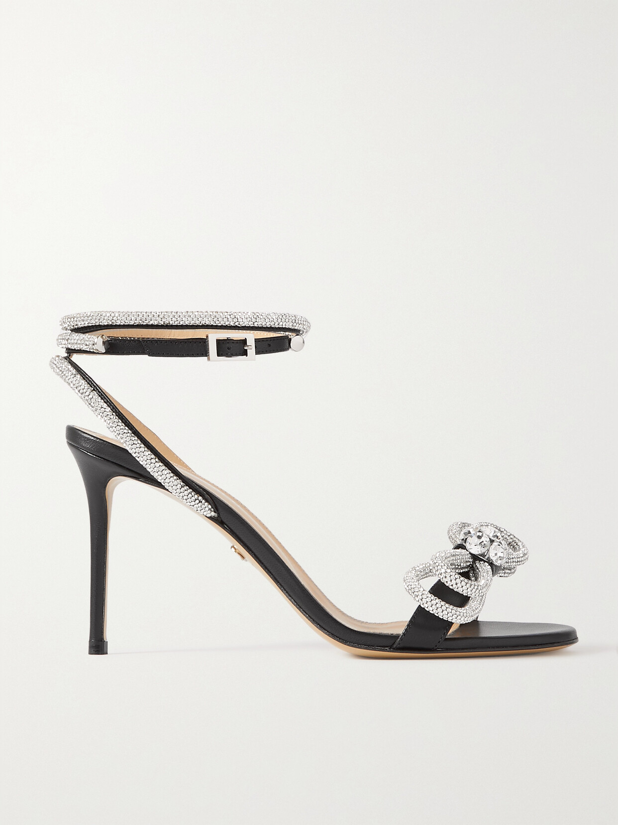 Shop Mach & Mach Double Bow Crystal-embellished Leather Sandals In Black