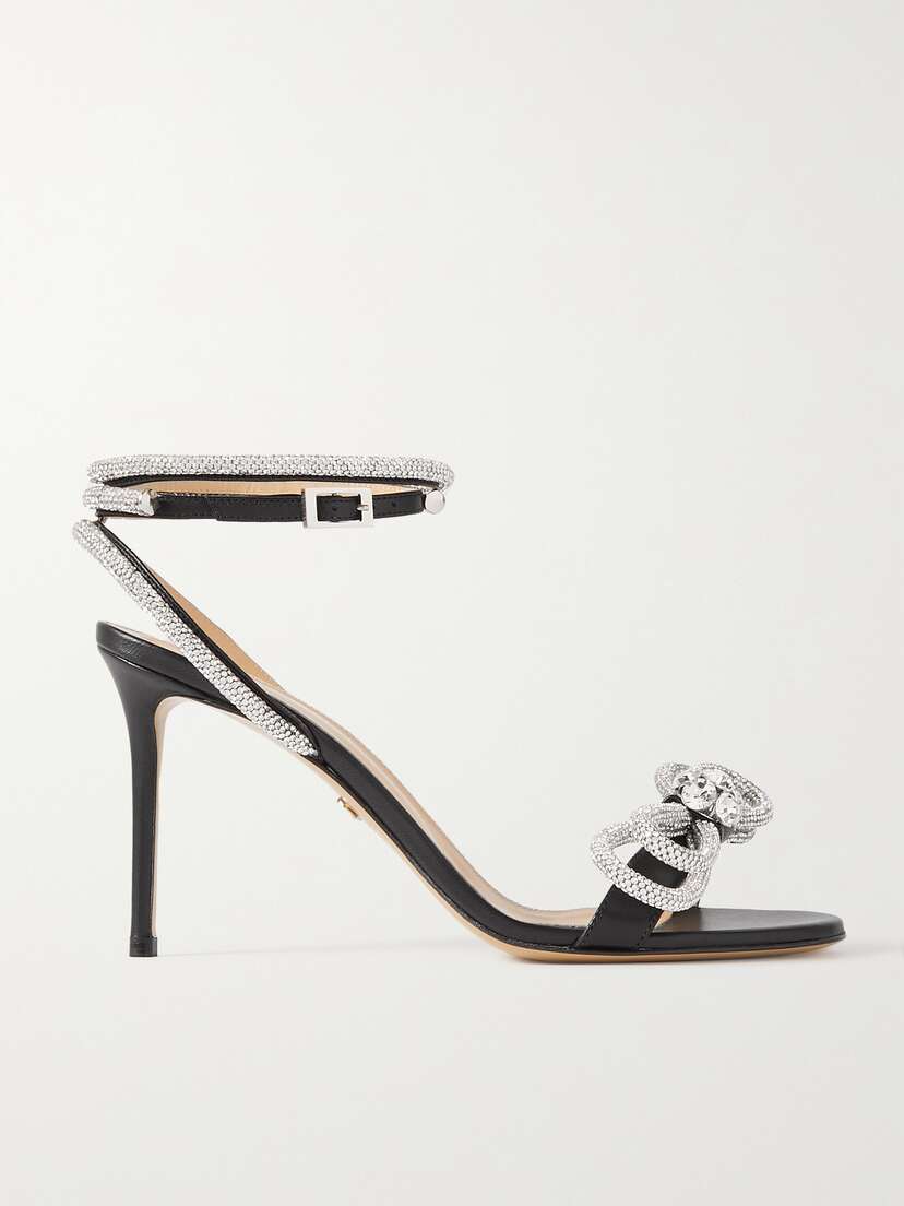 Mach & Mach Double Bow Crystal-embellished Leather Sandals