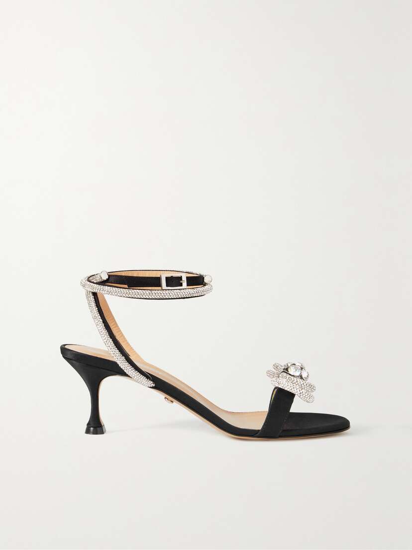 Mach & Mach Double Bow Crystal-embellished Satin Sandals