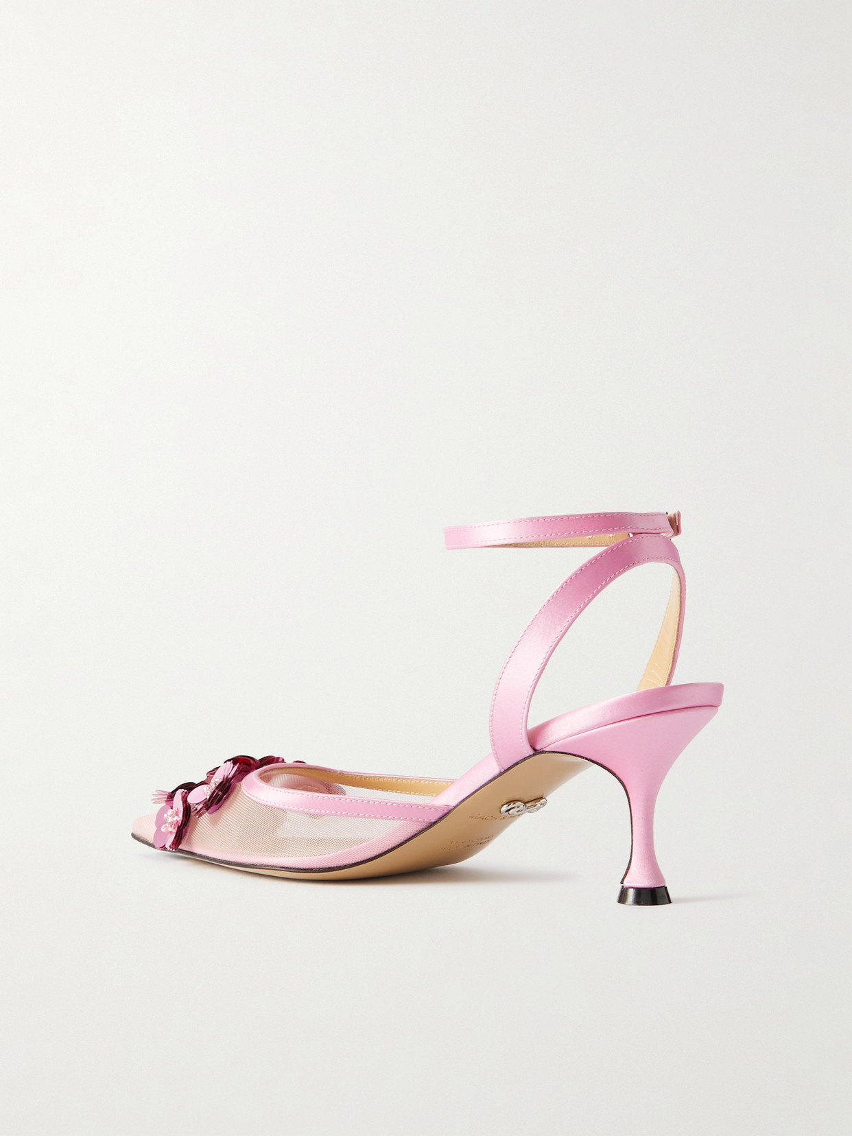 Shop Mach & Mach Embellished Satin-trimmed Mesh Pumps In Pink