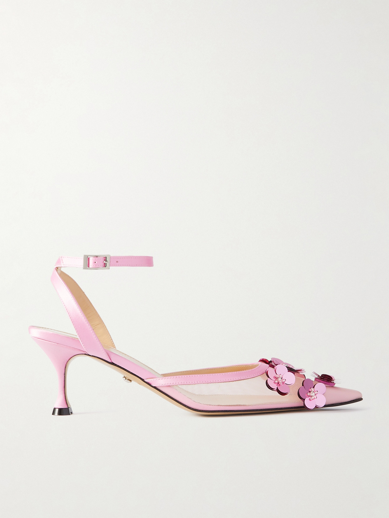 Mach & Mach Embellished Satin-trimmed Mesh Pumps In Pink