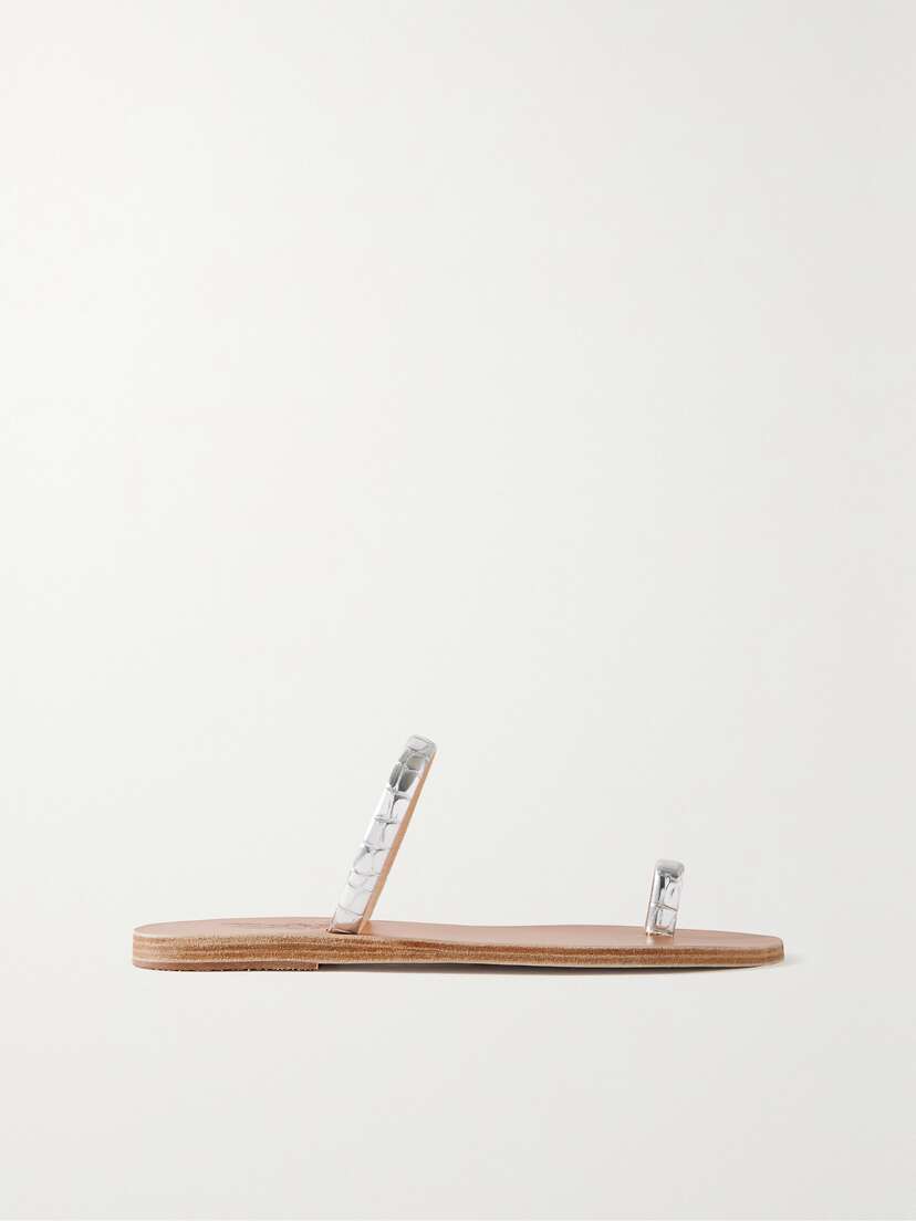 Ancient Greek Sandals Ophion Metallic Croc-effect Leather Sandals