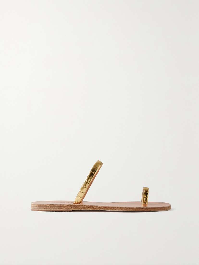 Ancient Greek Sandals Ophion Metallic Croc-effect Leather Sandals