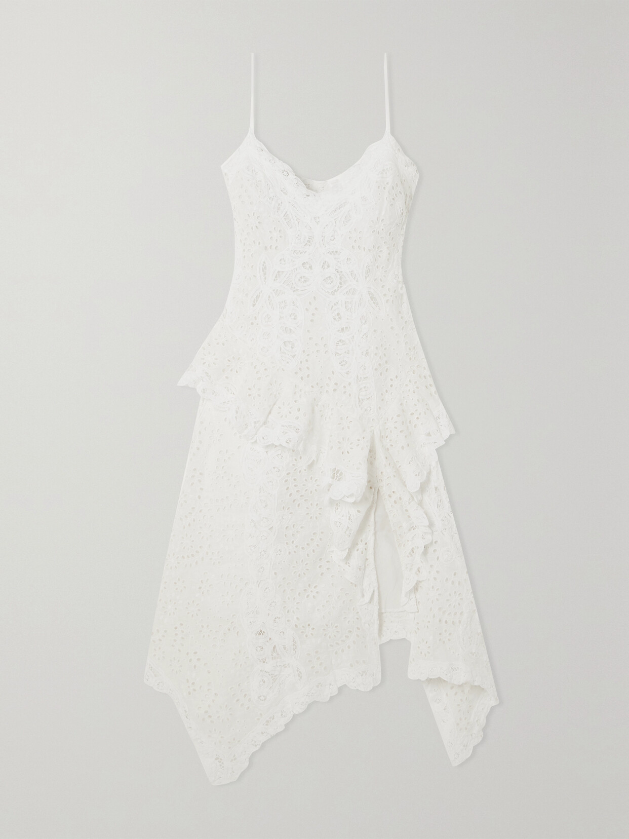 Polo Ralph Lauren Asymmetric Ruffled Broderie Anglaise Linen Midi Dress - White