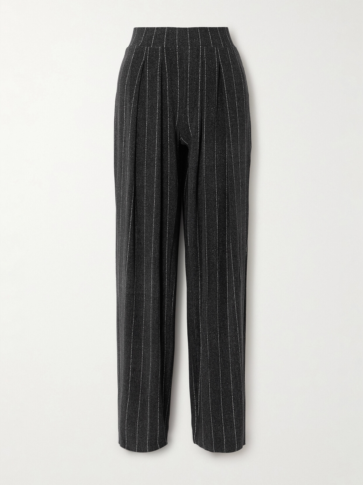 Norma Kamali Pinstriped Stretch-jersey Straight-leg Trousers In Black