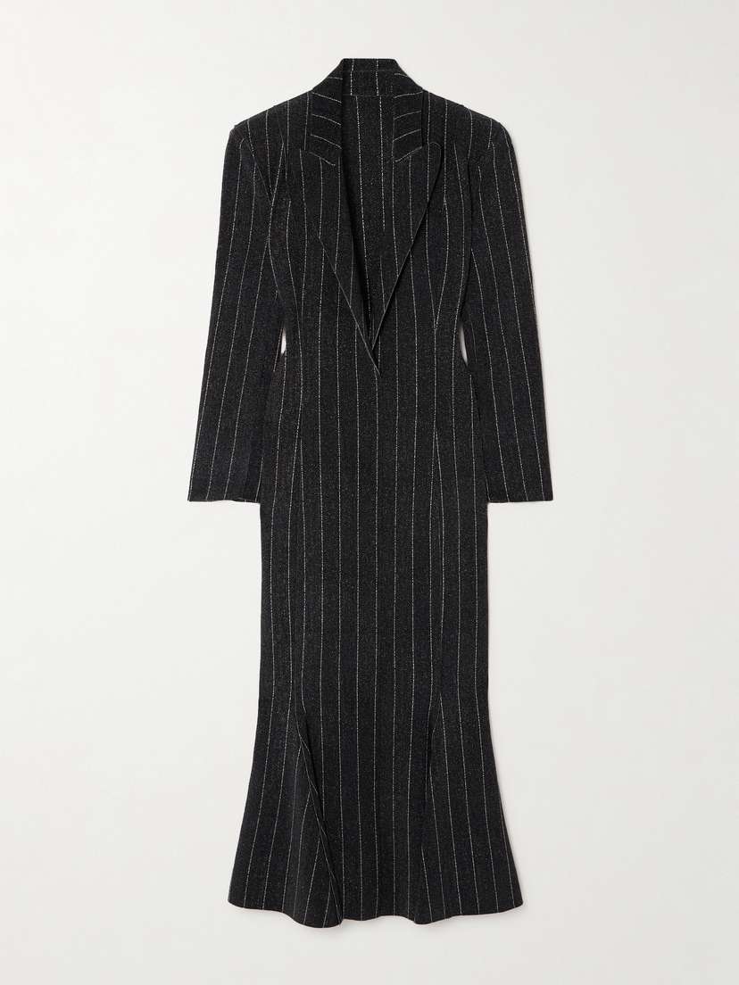 Norma Kamali Pleated Pinstriped Stretch-jersey Midi Dress - x large