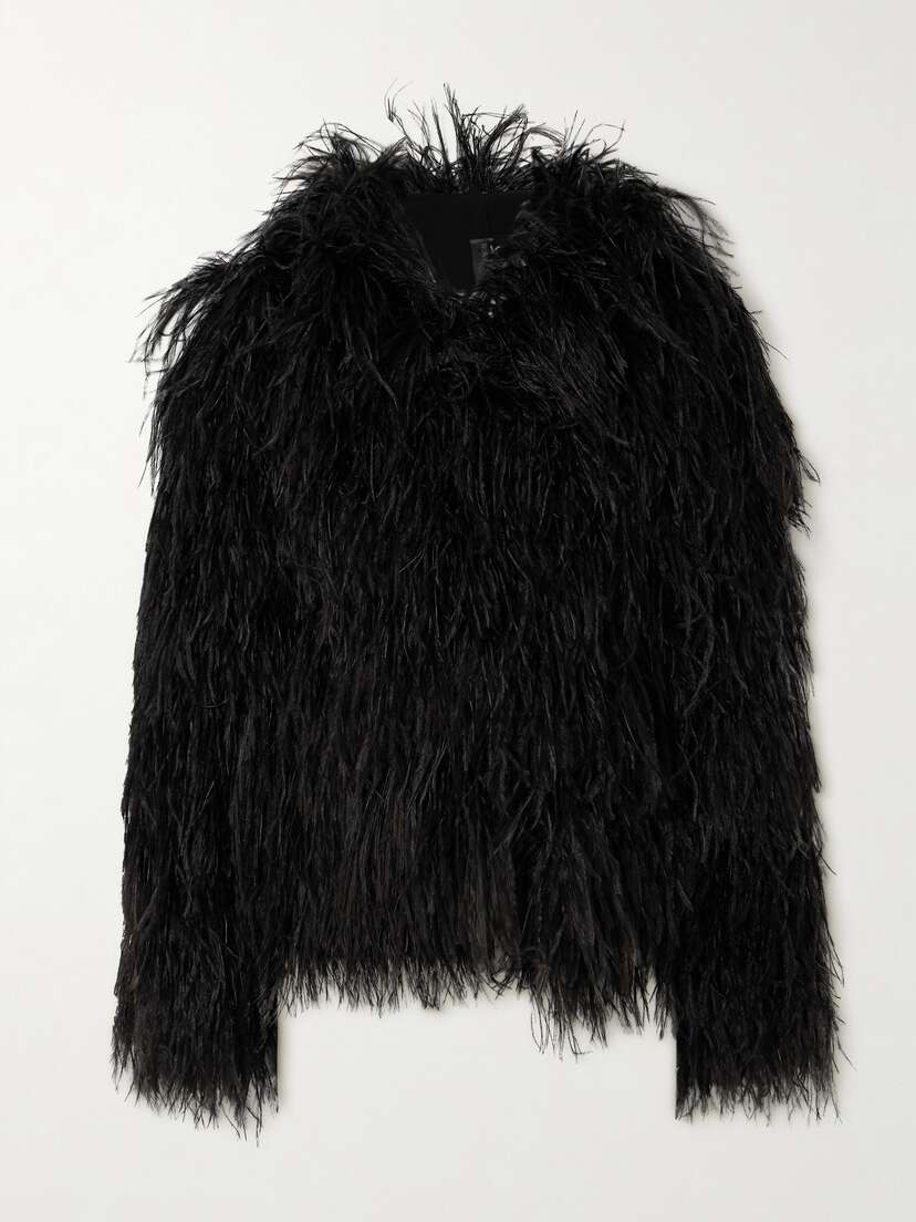 Norma Kamali Feather-embellished Stretch-jersey Jacket