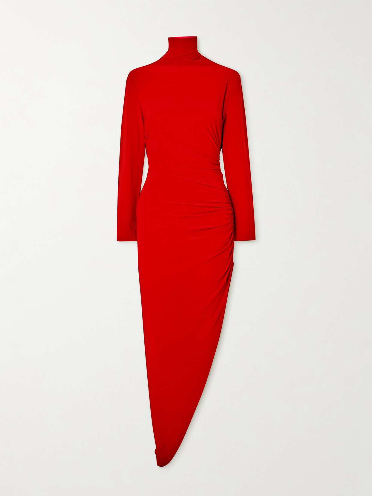 Norma Kamali - Asymmetric Stretch-jersey Turtleneck Midi Dress - Red