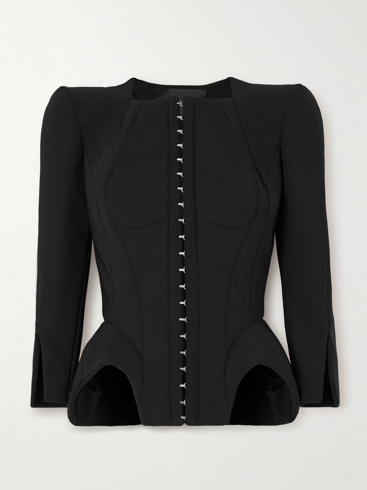 Mugler Asymmetric Paneled Stretch-ponte Jacket In Black