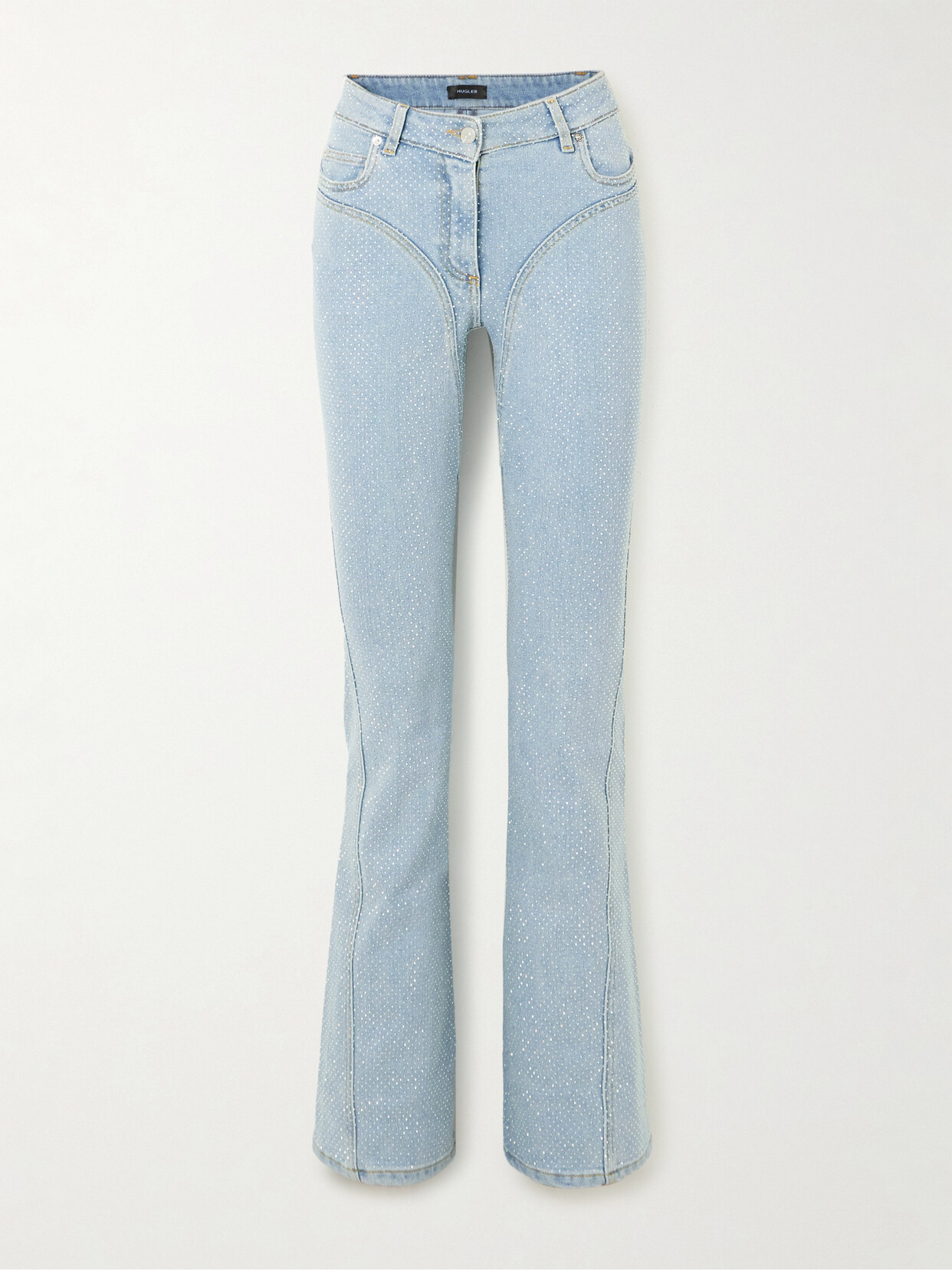 Shop Mugler Crystal-embellished Flared Jeans In Blue