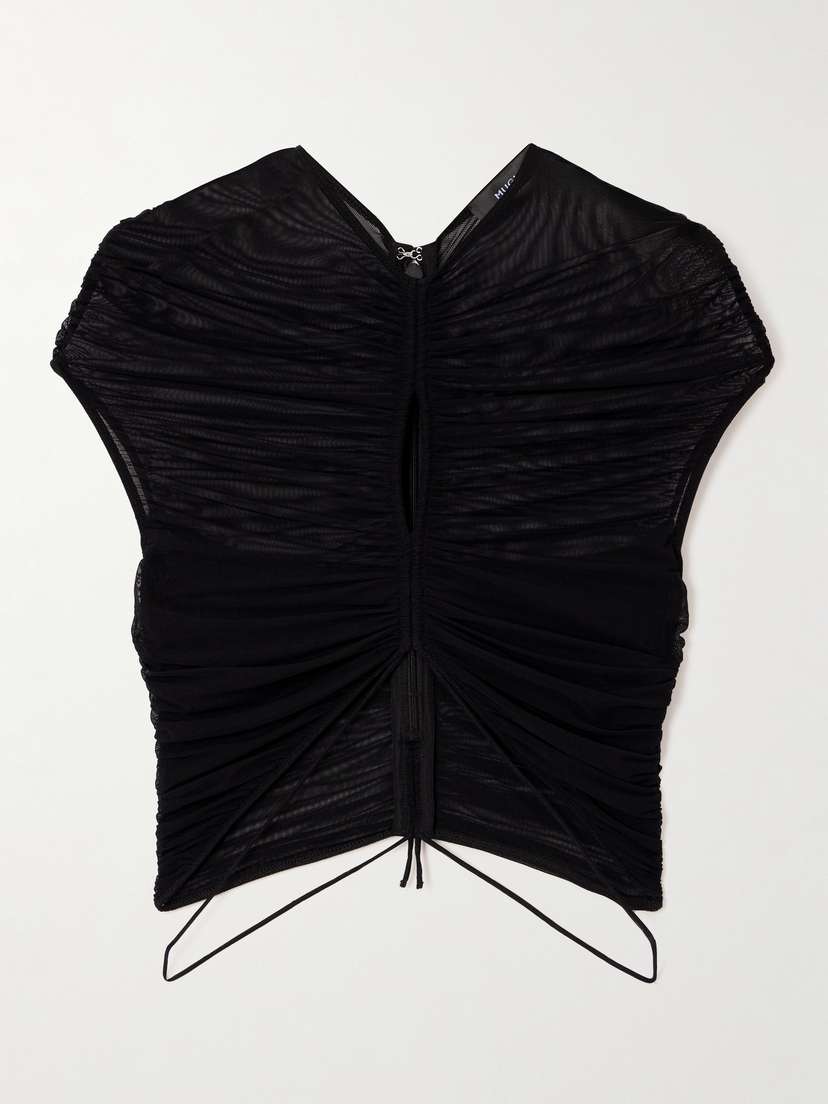 Mugler Cropped Ruched Stretch-tulle Top
