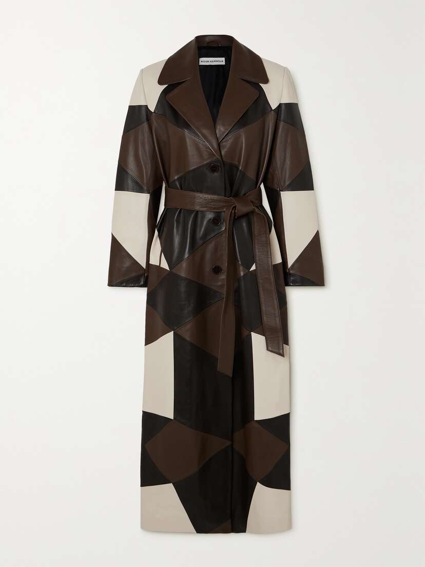 Nour Hammour + Net Sustain Sonja Belted Patchwork Leather Coat