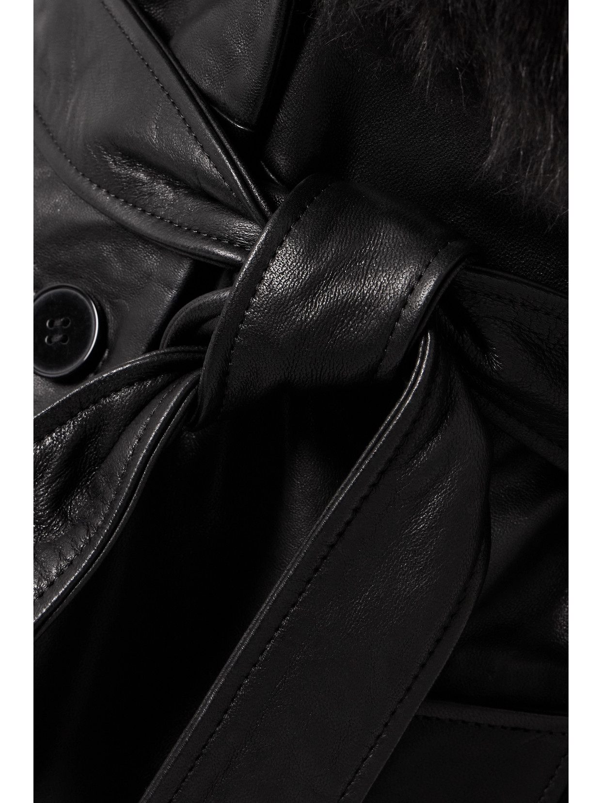 Nour Hammour Dakota Belted Shearling-trimmed Leather Coat In Black