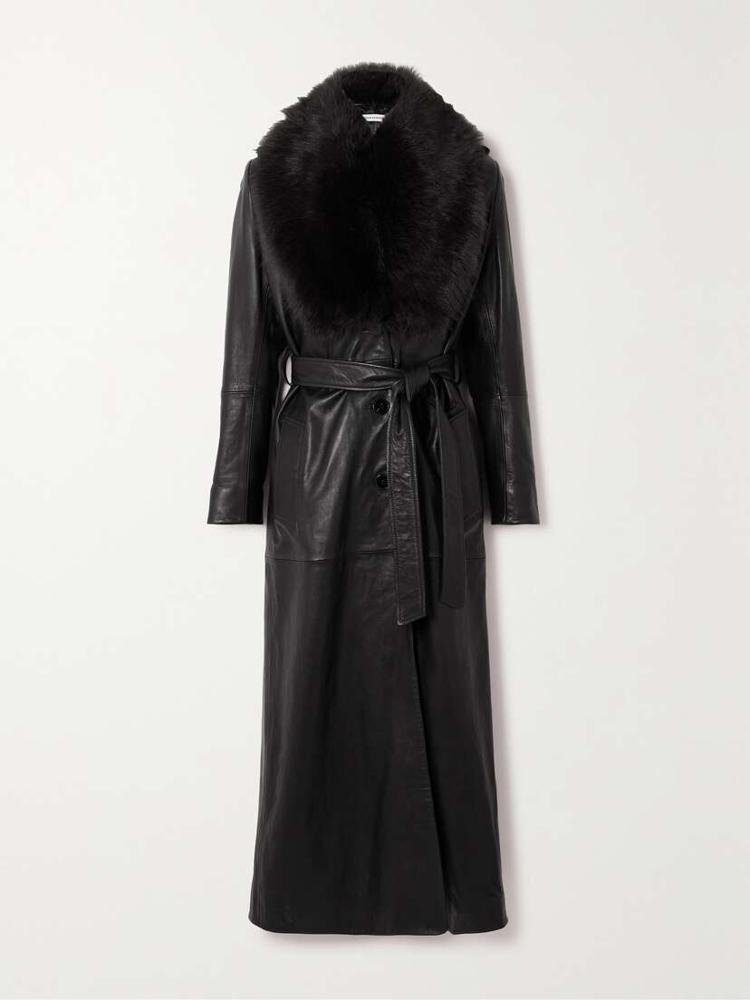 Nour Hammour + Net Sustain Dakota Belted Shearling-trimmed Leather Coat