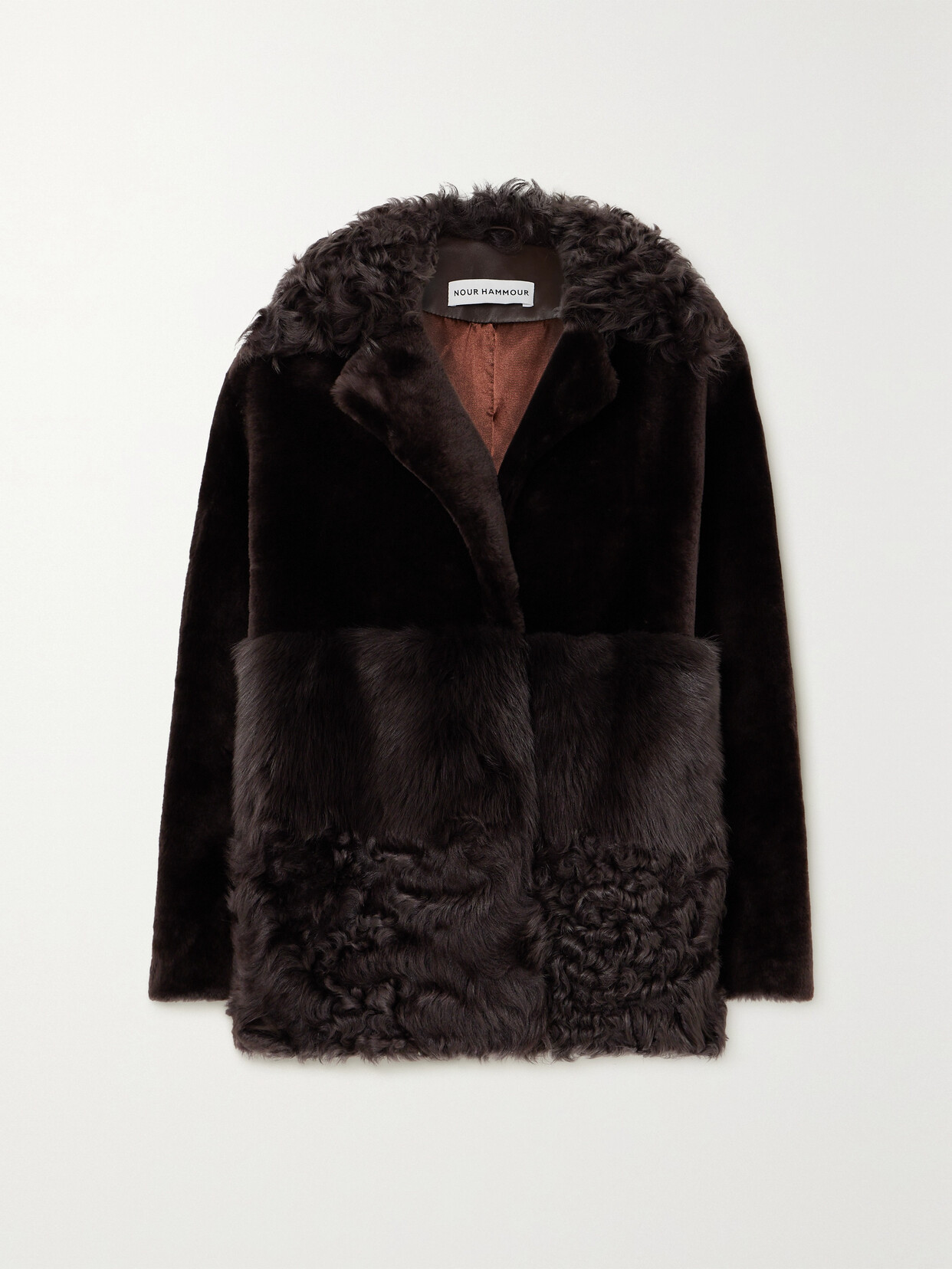 Nour Hammour Anouk Shearling Coat In Dark Chocolate