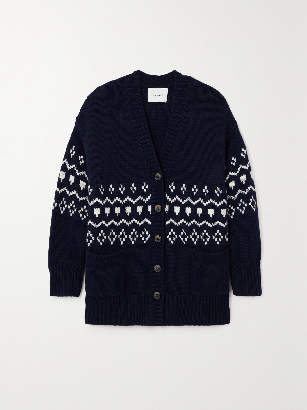 Shop Lisa Yang Greyson Fair Isle Cashmere Cardigan In Blue