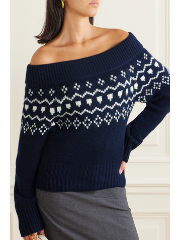 LISA YANG Philia off-the-shoulder Fair Isle intarsia cashmere sweater