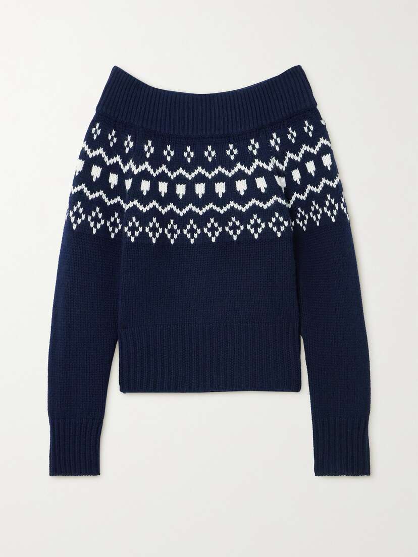 Lisa Yang Philia Off-the-shoulder Fair Isle Intarsia Cashmere Sweater