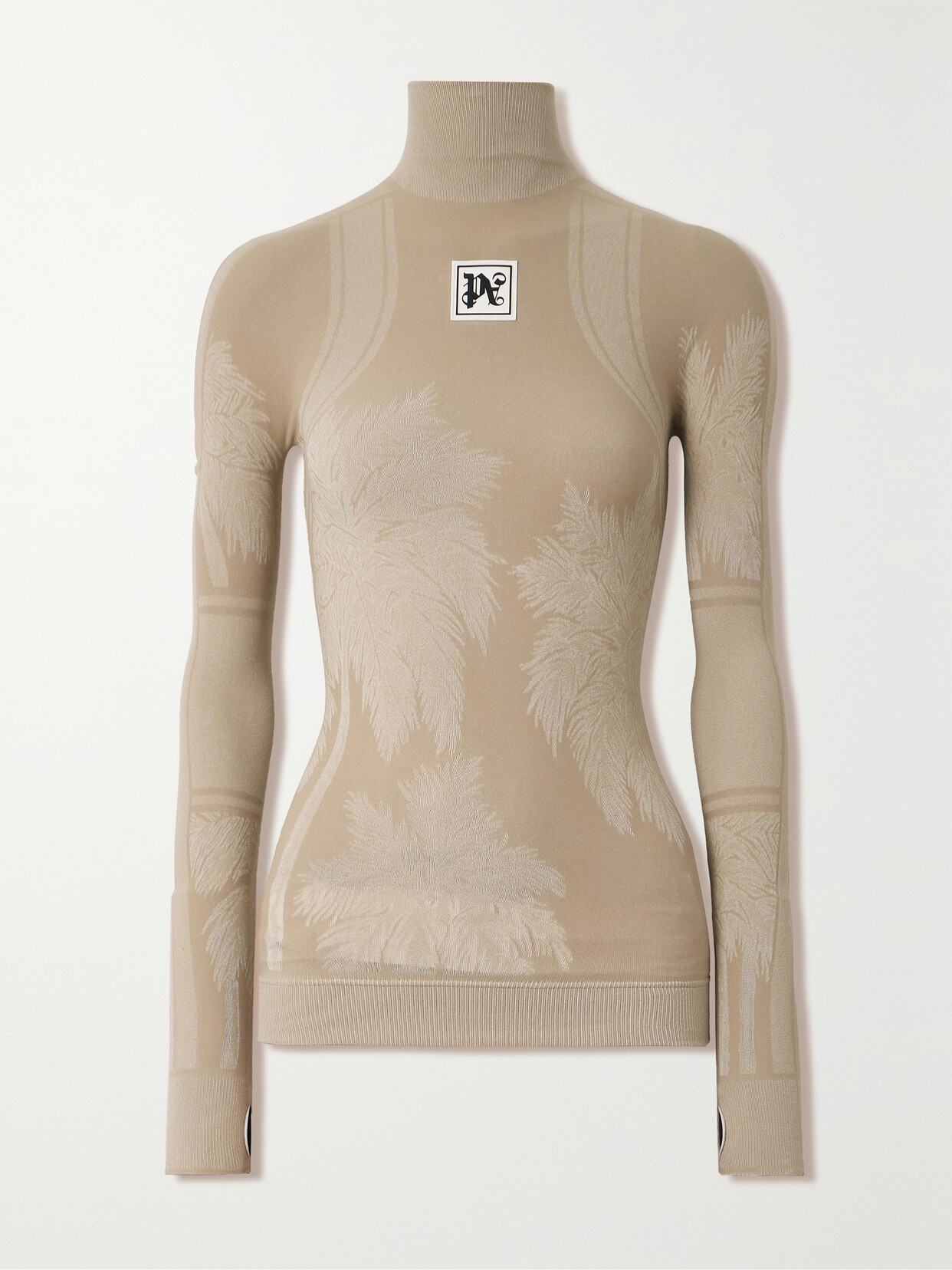 Palm Angels Jacquard-knit Turtleneck Top In Brown