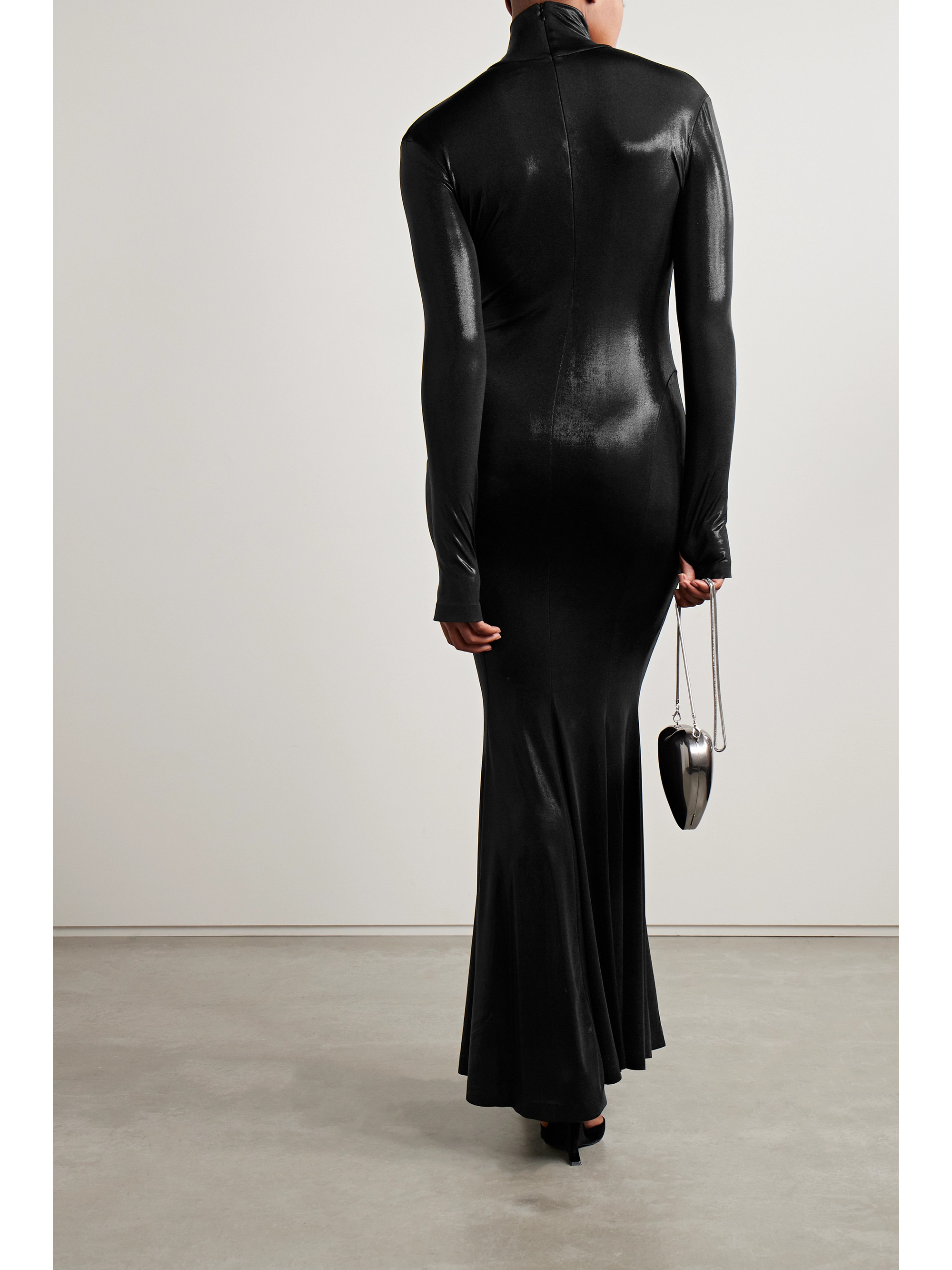 Norma Kamali Metallic stretch-jersey turtleneck gown