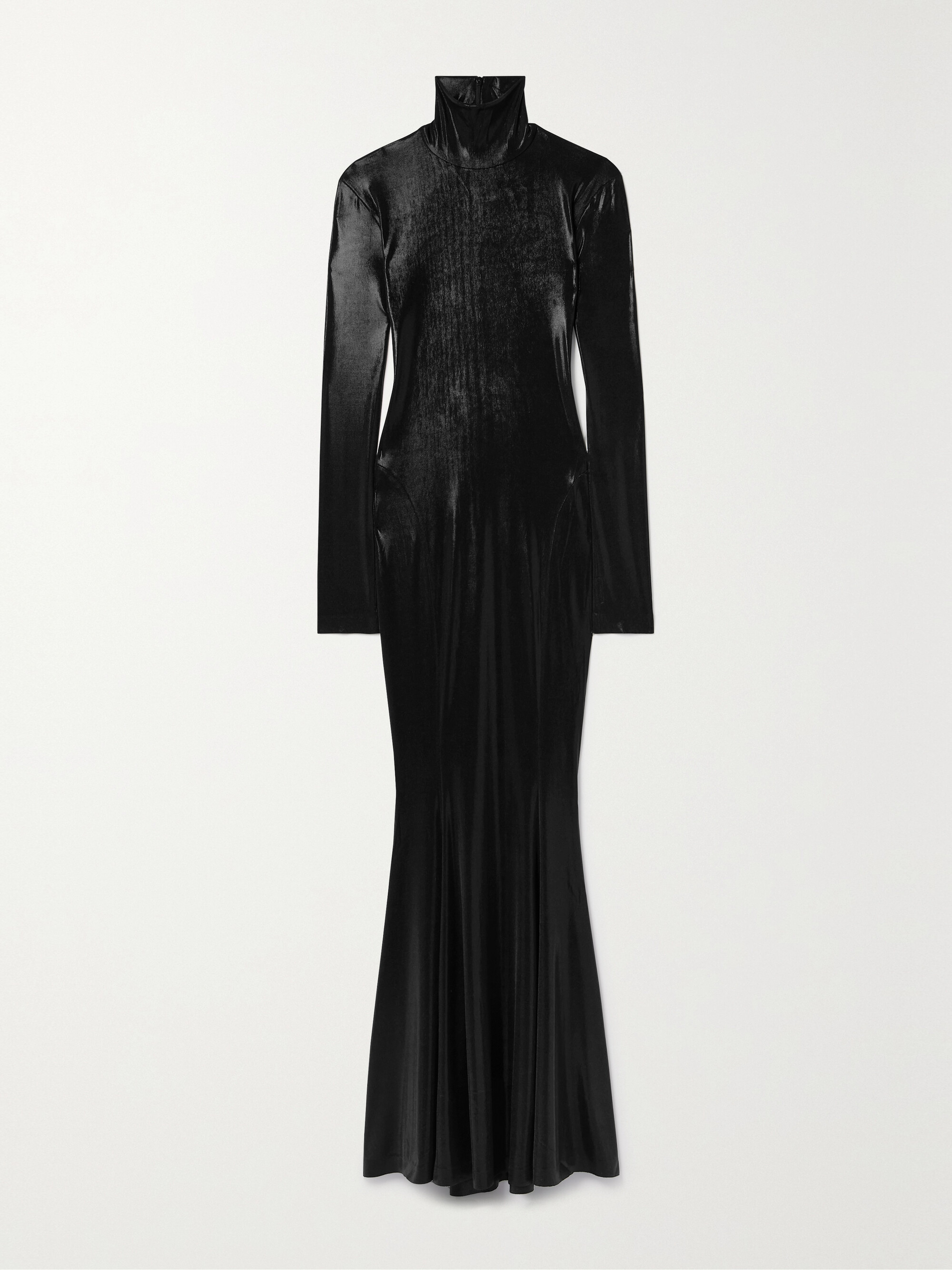 Norma Kamali Metallic stretch-jersey turtleneck gown