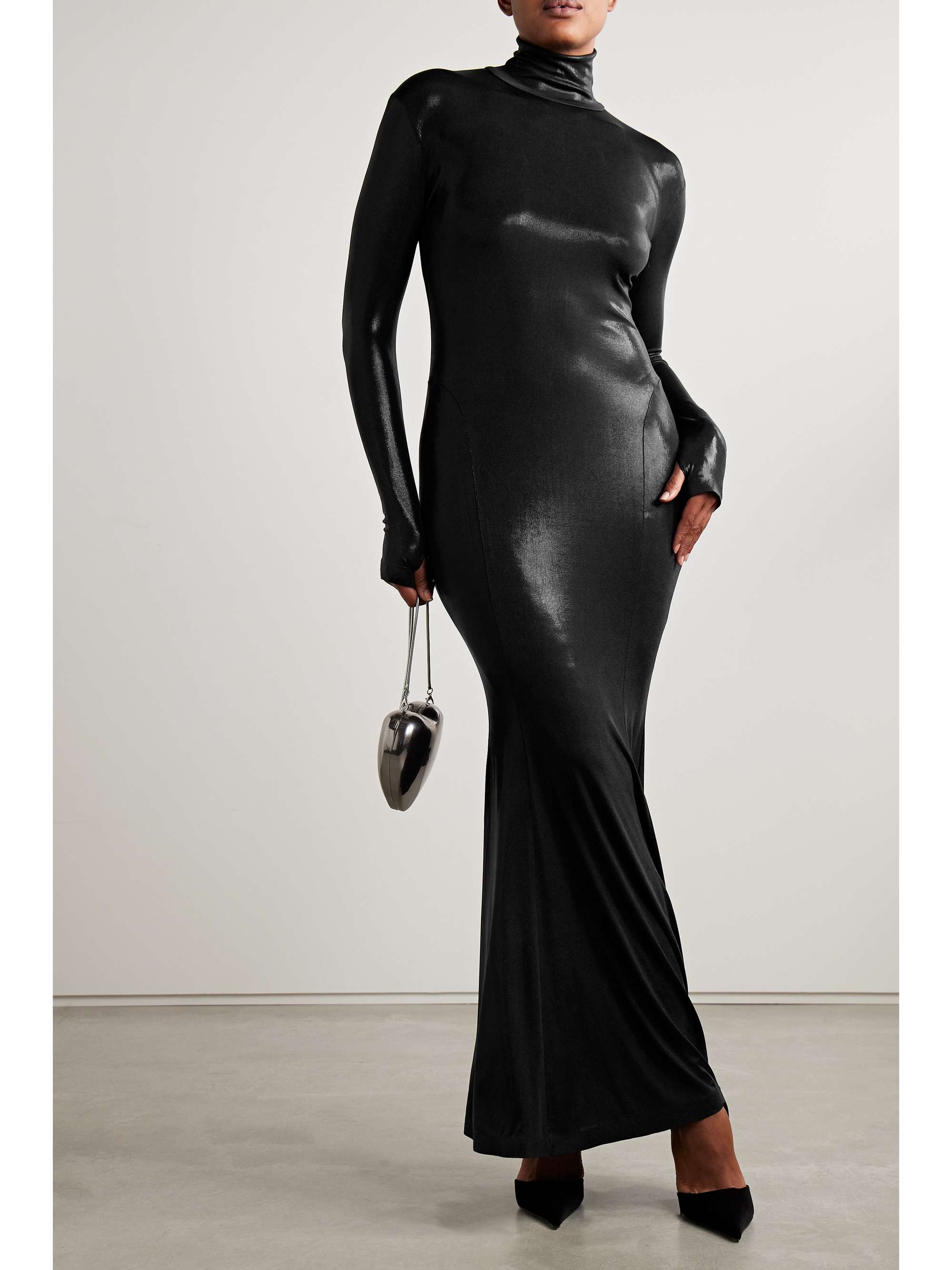 NORMA KAMALI Metallic stretch-jersey turtleneck gown | NET-A-PORTER