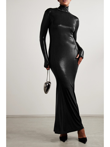 Norma Kamali Metallic stretch-jersey turtleneck gown