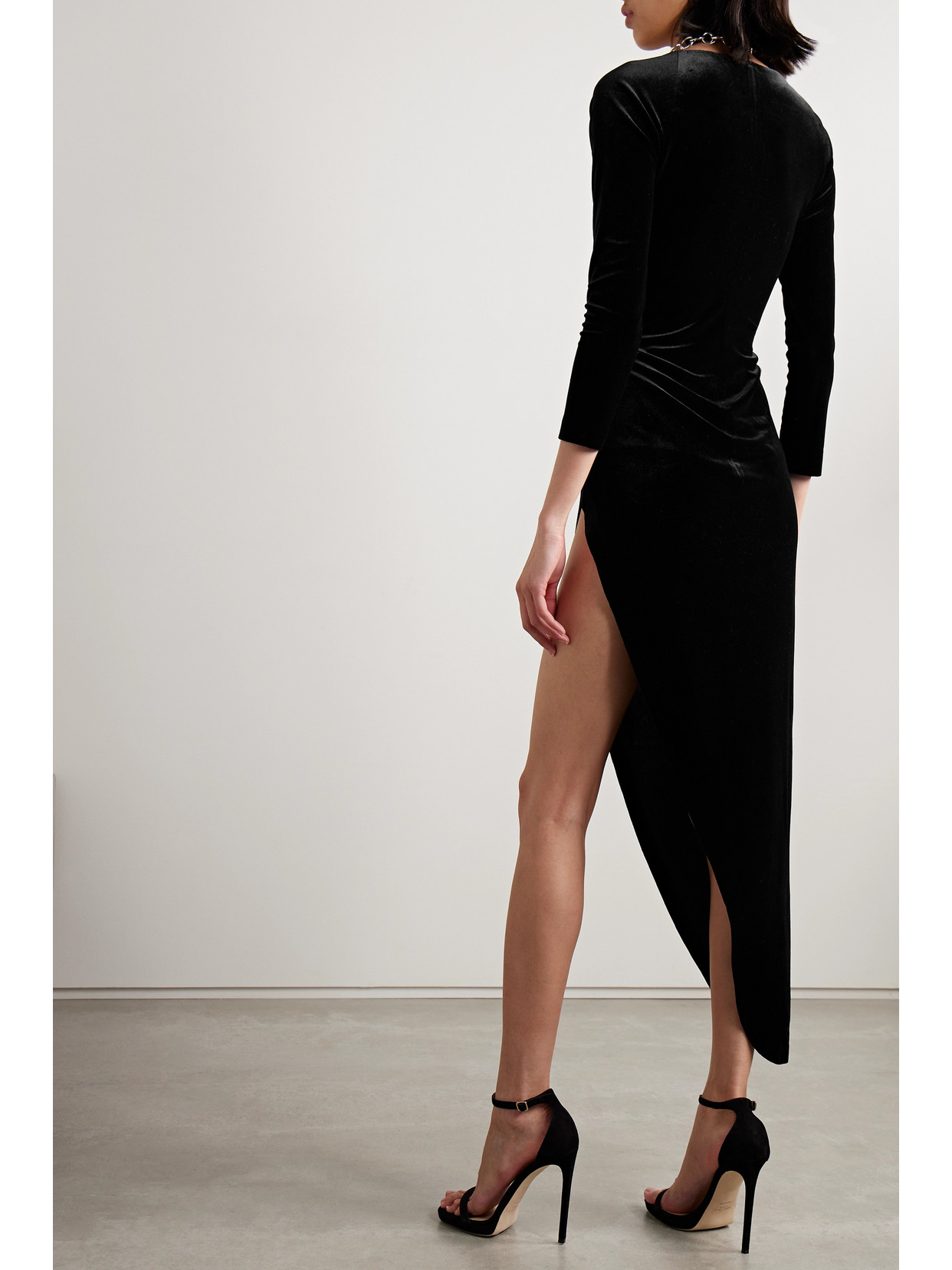 Norma Kamali Ruched Stretch-velvet Midi Dress In Black