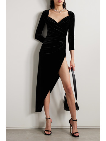 Norma Kamali Ruched stretch-velvet midi dress