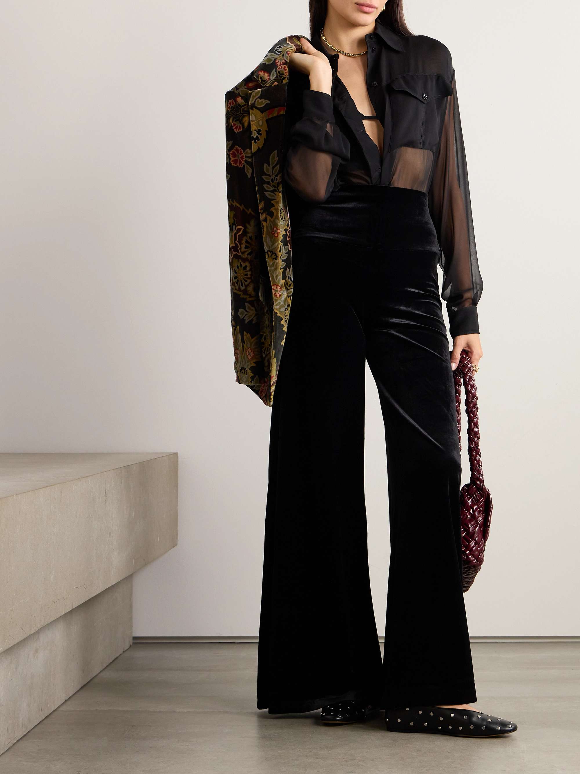 NORMA KAMALI Elephant stretch-velvet wide-leg pants | NET-A-PORTER