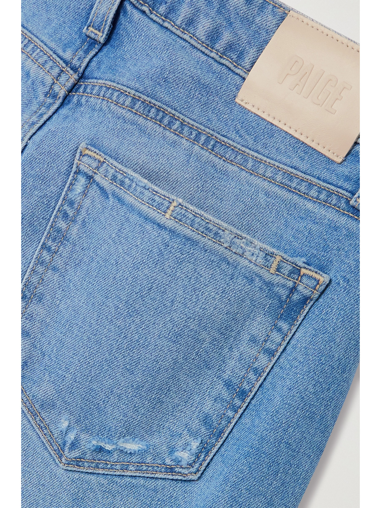 Shop Paige + Net Sustain Noella Distressed High-rise Straight-leg Organic Jeans In Blue