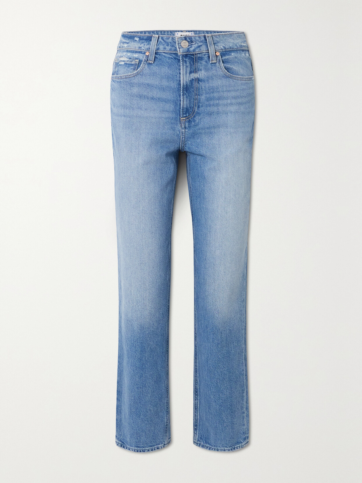 Paige Noella Distressed High-rise Straight-leg Jeans In Blue