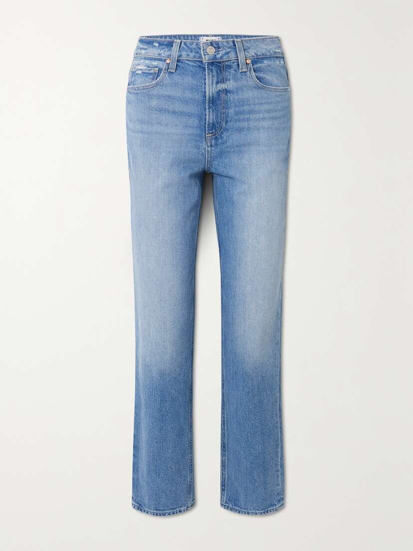 PAIGE + Net Sustain Noella Distressed High-rise Straight-leg Organic Jeans