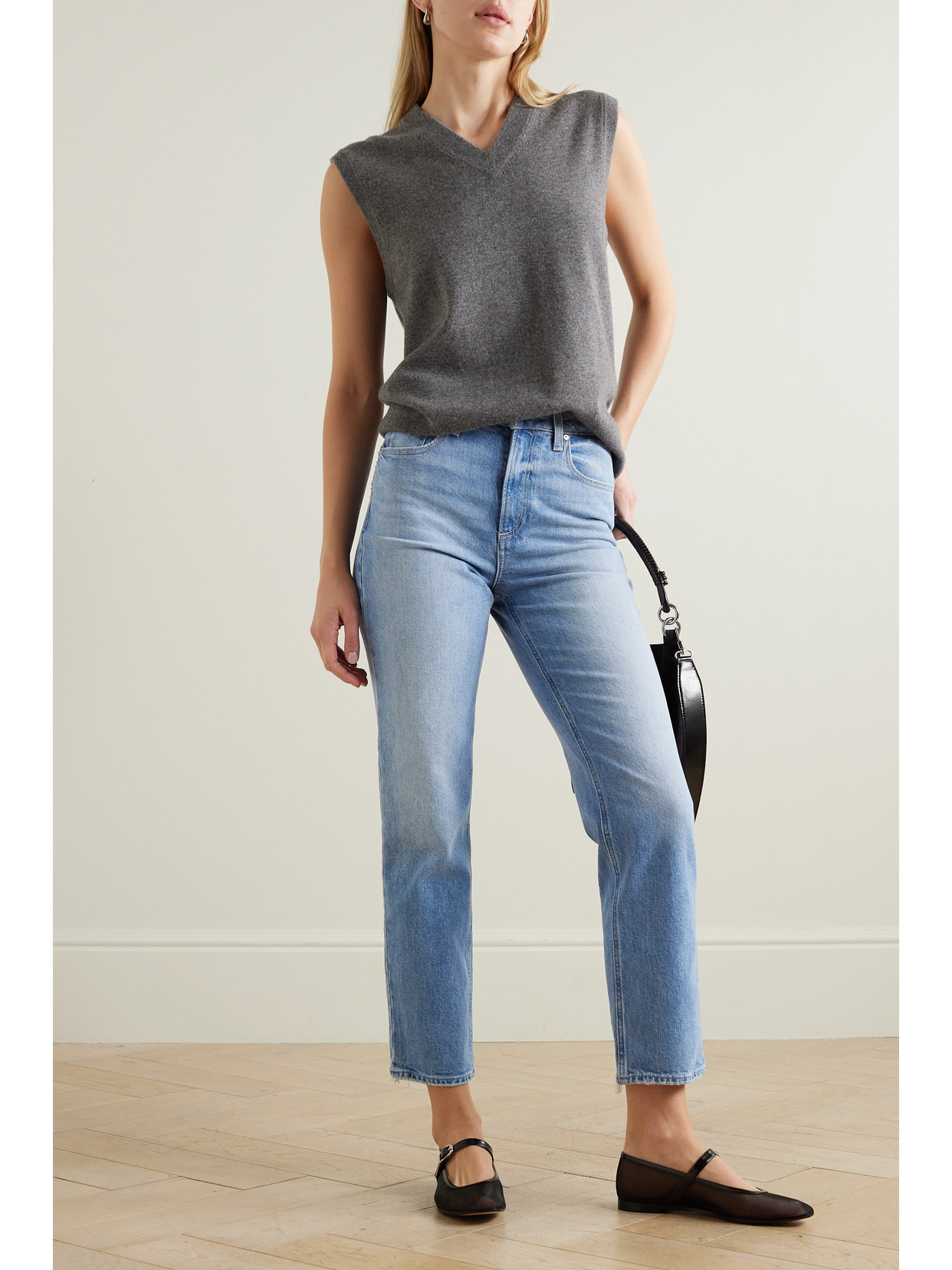 Shop Paige + Net Sustain Noella Distressed High-rise Straight-leg Organic Jeans In Blue