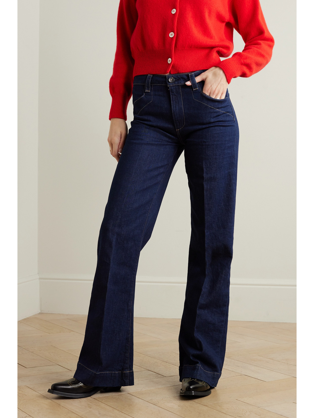 Shop Paige Leenah High-rise Wide-leg Jeans In Blue