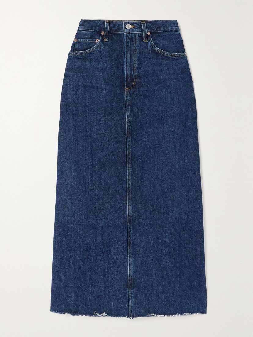 AGOLDE + Net Sustain Hilla Frayed Organic Denim Maxi Skirt