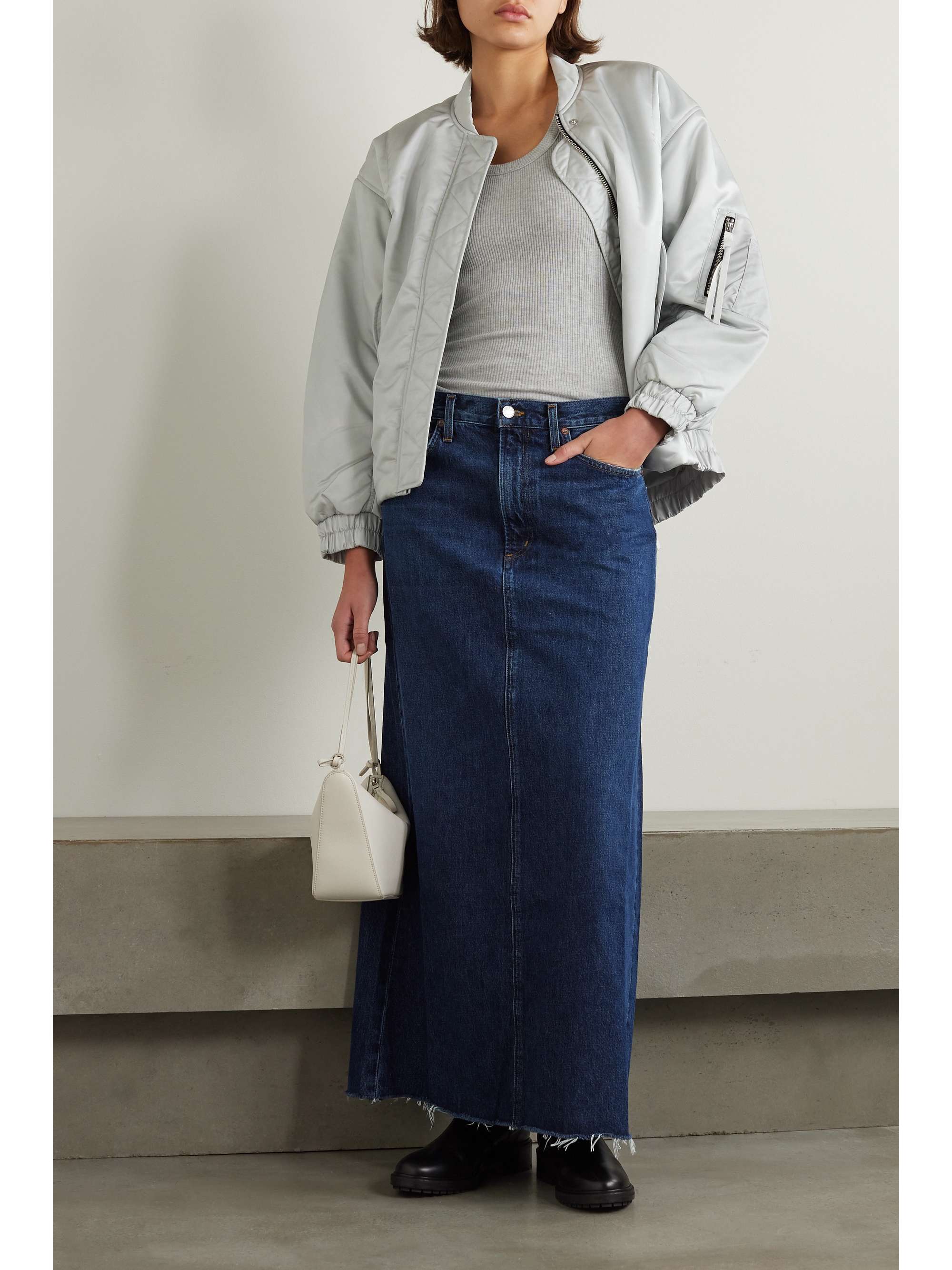 AGOLDE + NET SUSTAIN Hilla frayed organic denim maxi skirt