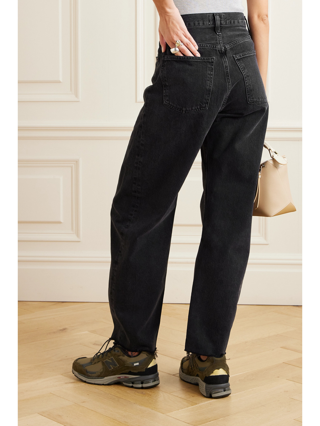 Agolde Luna Pieced High Waist Raw Hem Organic Cotton Barrel Jeans In Black