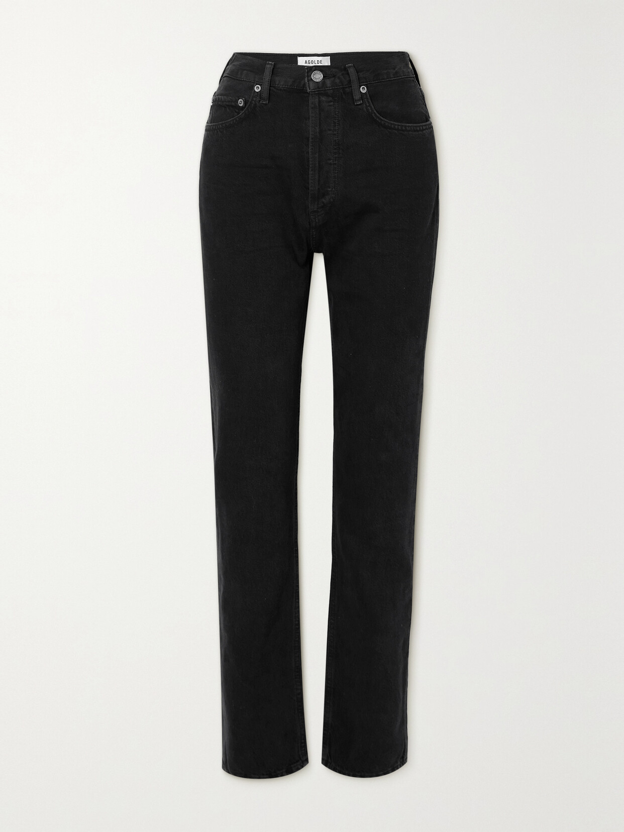 Shop Agolde + Net Sustain '90s Pinch Waist Long High-rise Straight-leg Organic Jeans In Black