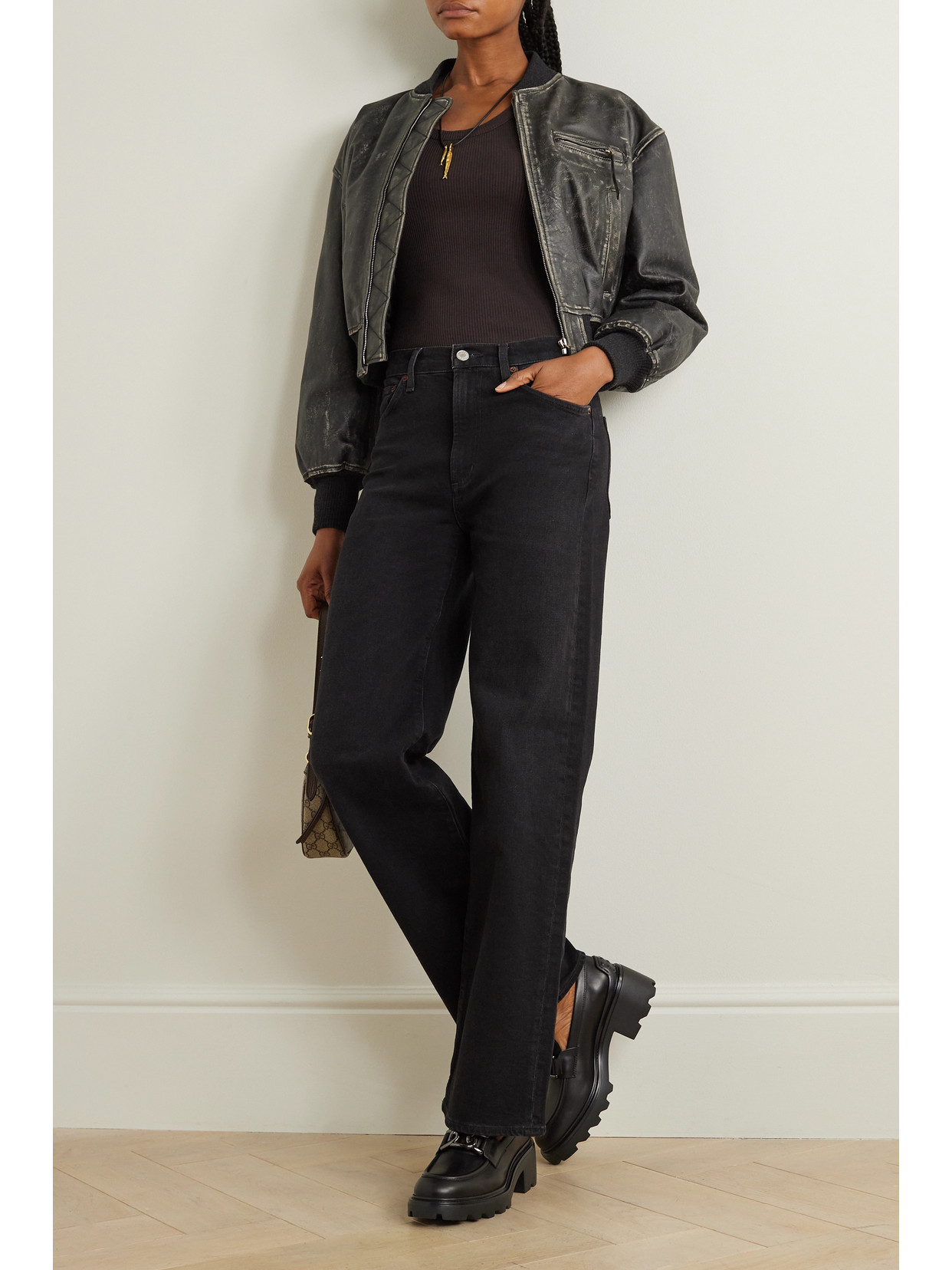 Agolde Riley Cropped Jeans In Black