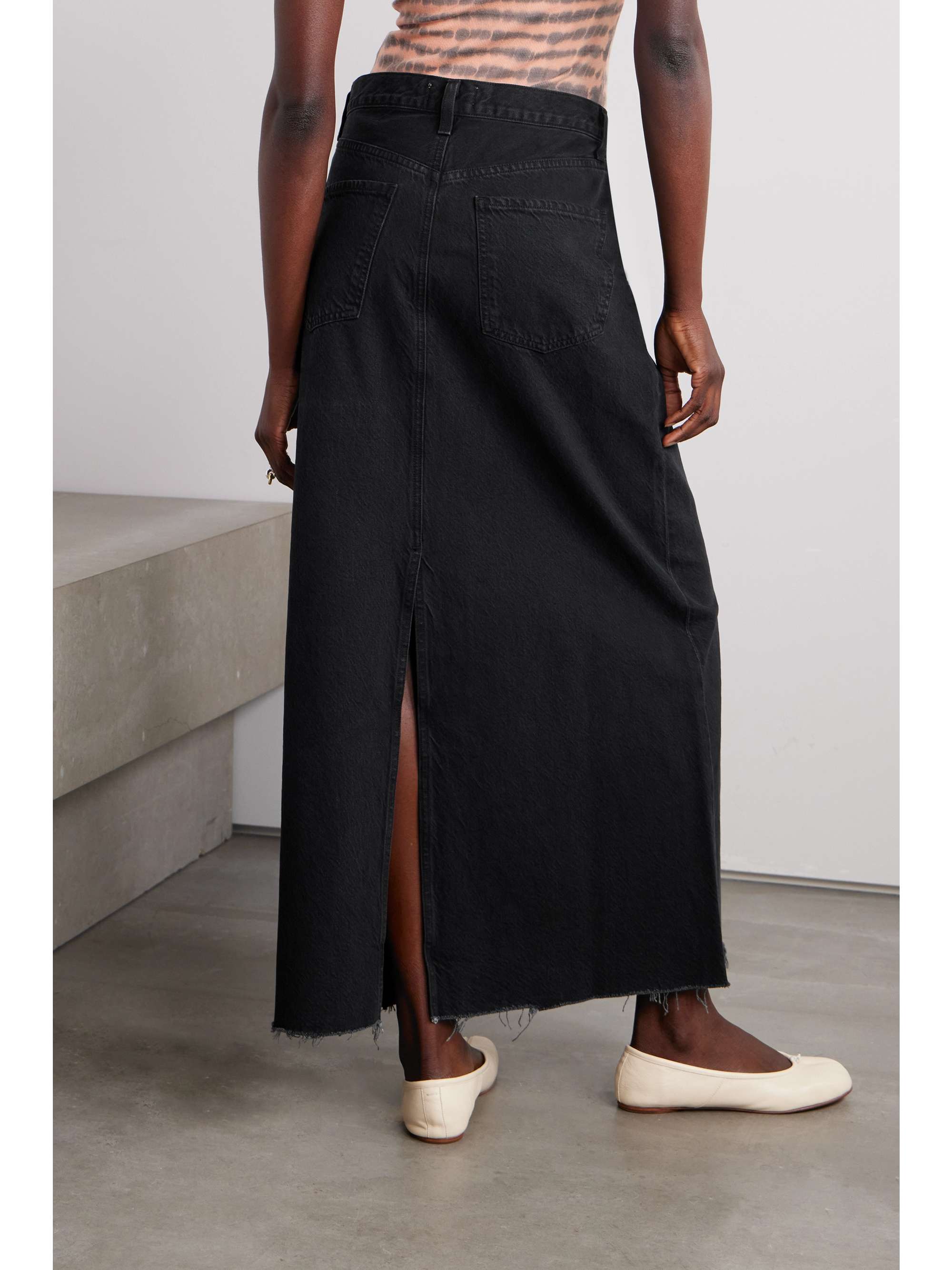 AGOLDE + NET SUSTAIN Hilla frayed organic denim maxi skirt