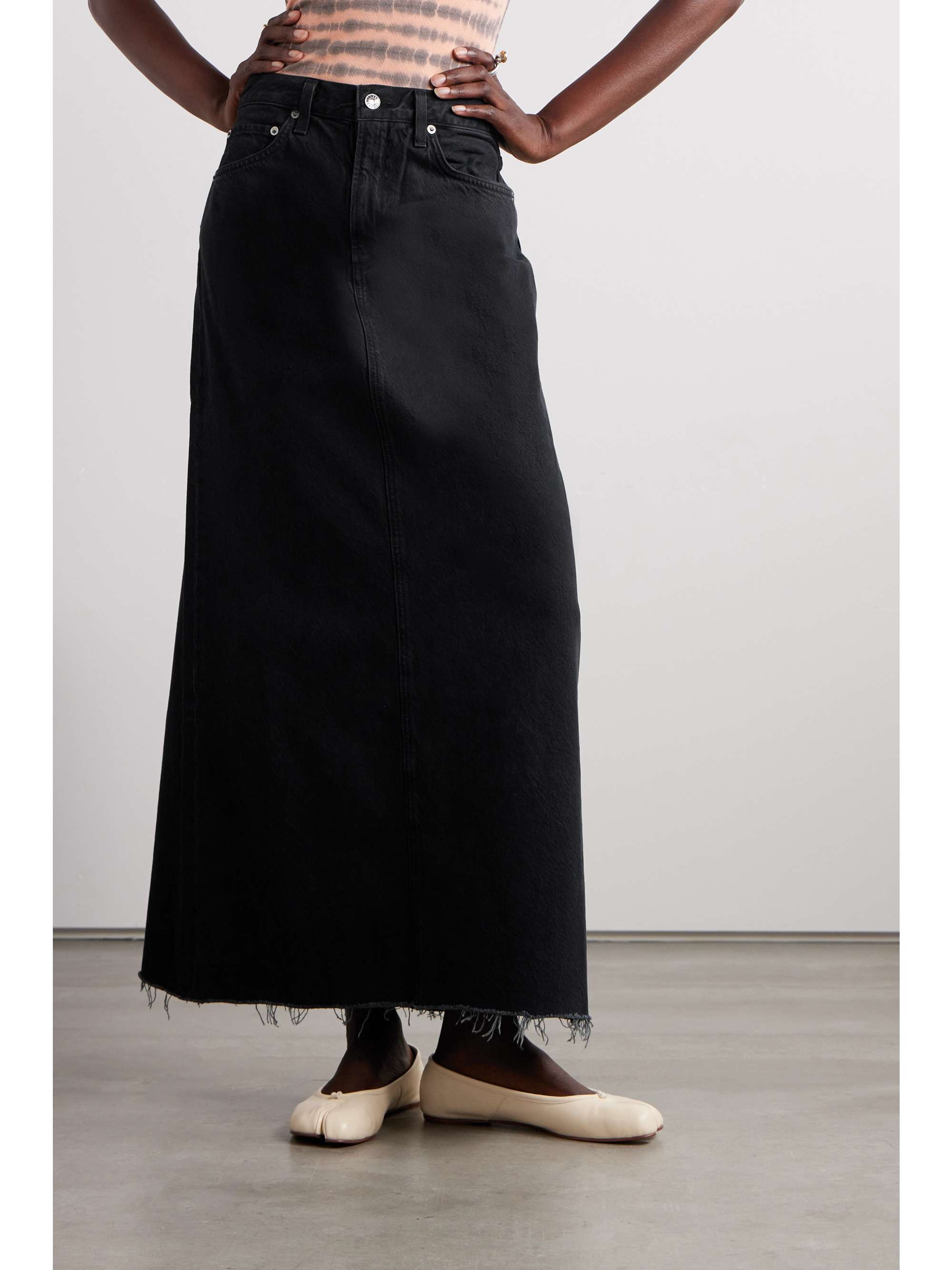 AGOLDE + NET SUSTAIN Hilla frayed organic denim maxi skirt