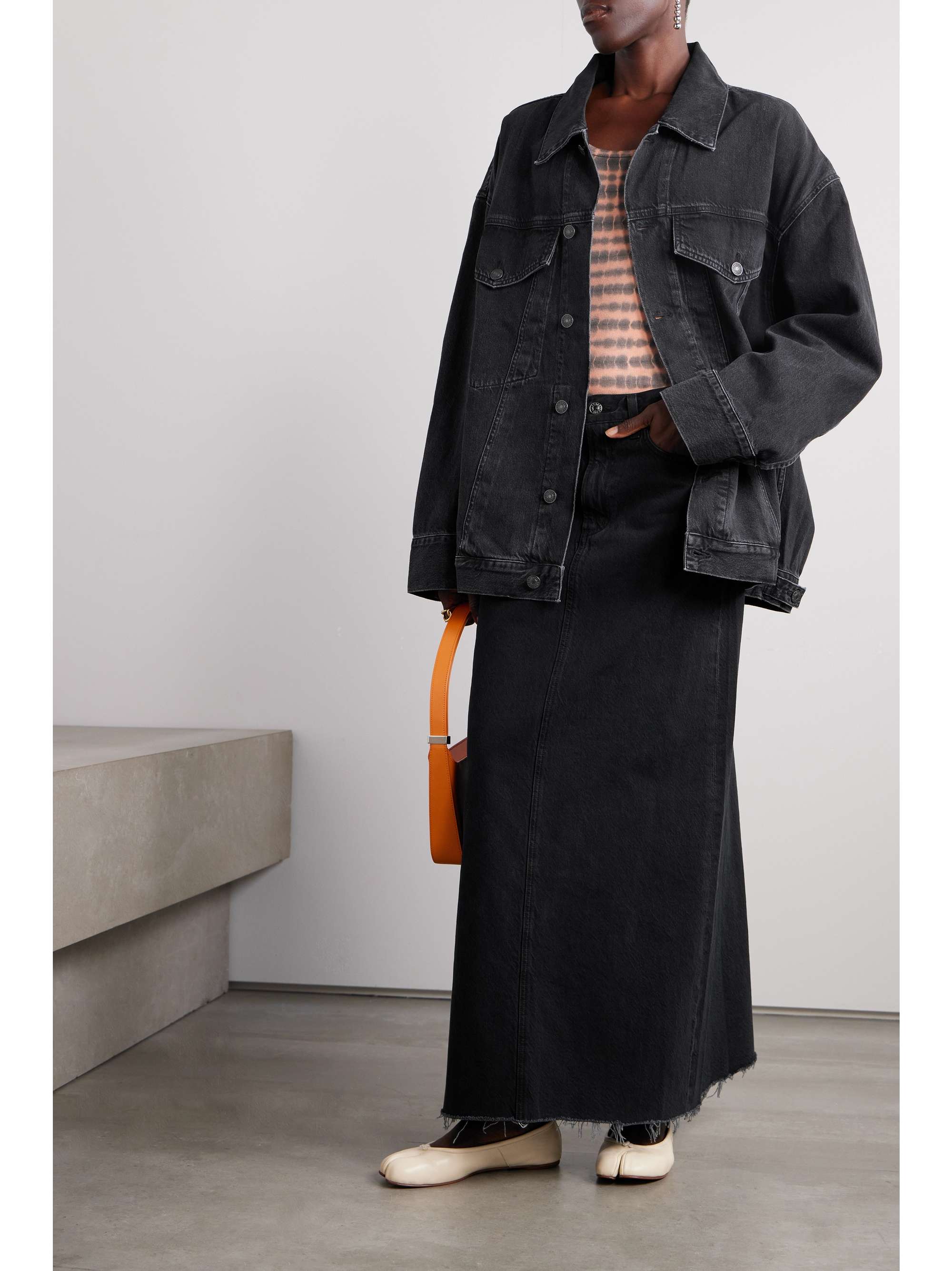 AGOLDE + NET SUSTAIN Hilla frayed organic denim maxi skirt